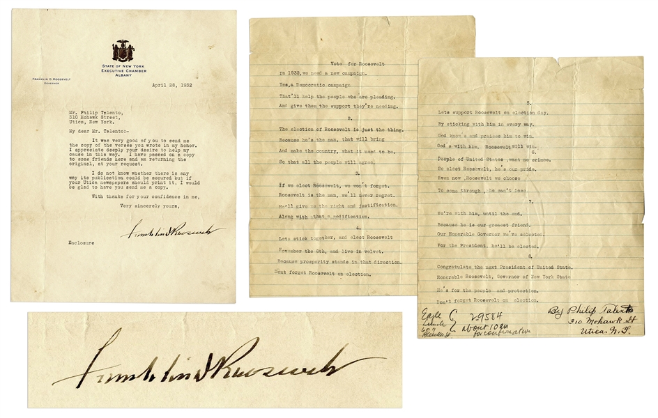Franklin D. Roosevelt Letter Signed From 1932, Regarding His First Campaign for President